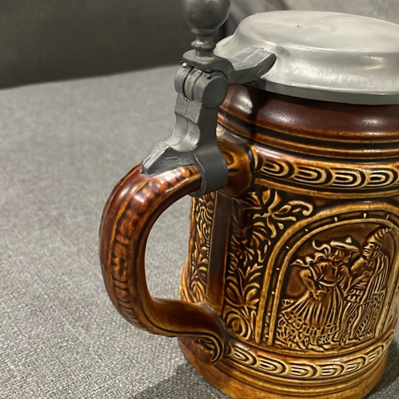 Vintage Beer Stein with Pewter Lid and Scene People drinking and dancing - Picture 3 of 15